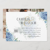 Modern Blue Hydrangea PHOTO Wedding Invitation (Voorkant / Achterkant)