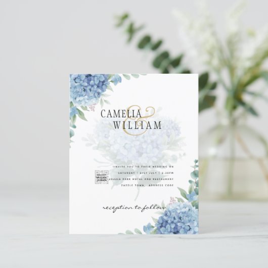 Modern Blue Hydrangea PHOTO Wedding Invitation (Staand voorkant)