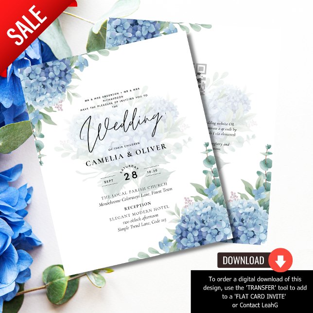 Modern Blue Hydrangea PHOTO Wedding Invitation (Creator heeft geüpload)