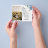 Modern Blue Hydrangea PHOTO Wedding Invitation Flyer (Hand)