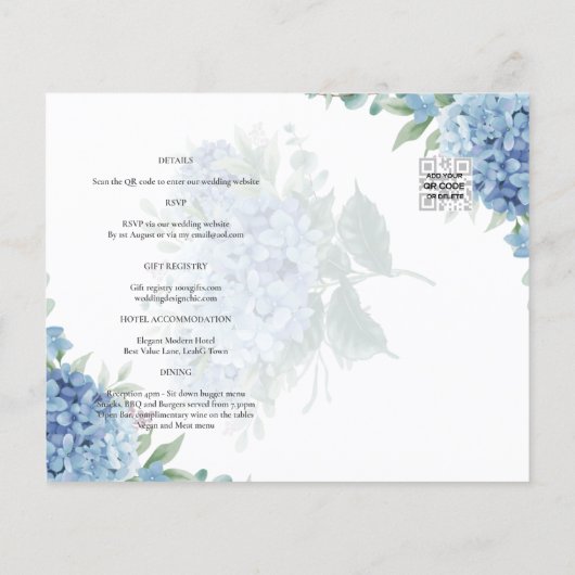 Modern Blue Hydrangea PHOTO Wedding Invitation Flyer (Achterkant)