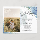 Modern Blue Hydrangea PHOTO Wedding Invitation Flyer (Voorkant)