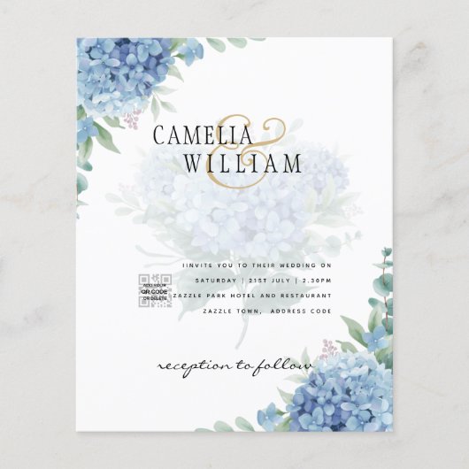 Modern Blue Hydrangea PHOTO Wedding Invitation Flyer (Voorkant)
