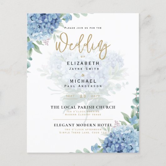 Modern Blue Hydrangea PHOTO Wedding Invitation Flyer (Voorkant)