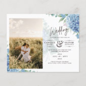 Modern Blue Hydrangea PHOTO Wedding Invitation Flyer (Voorkant)