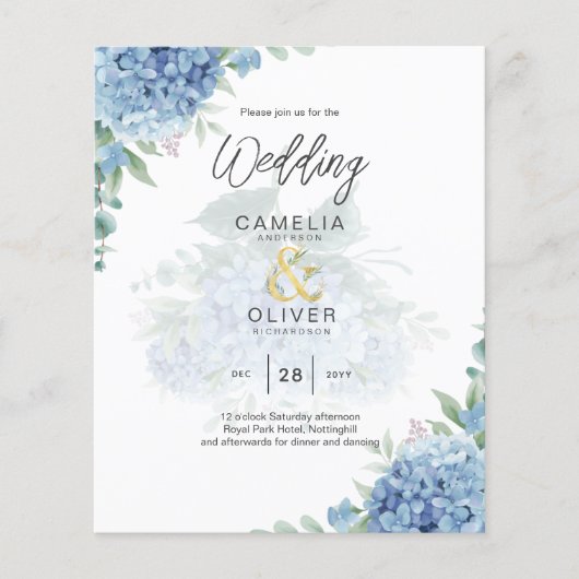 Modern Blue Hydrangea PHOTO Wedding Invitation Flyer (Voorkant)