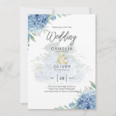 Modern Blue Hydrangea PHOTO Wedding Invitation Kaart (Voorkant)