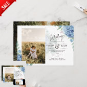 Modern Blue Hydrangea PHOTO Wedding Invitation Kaart