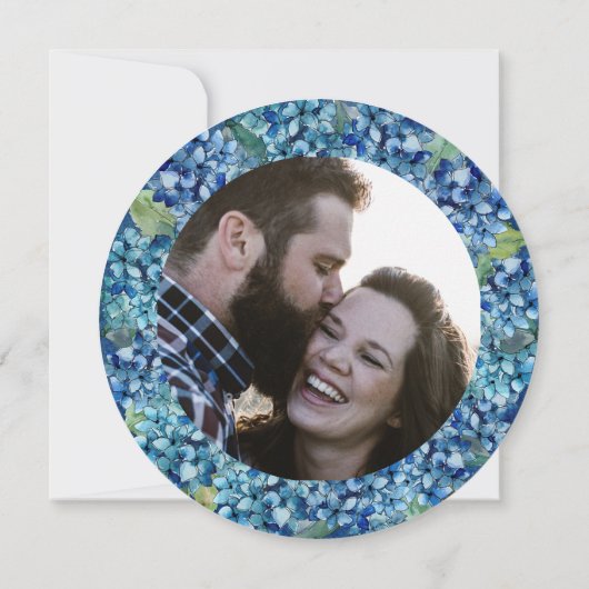 Modern Blue Hydrangea Round Wedding Save The Date (Achterkant)