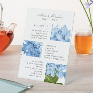 Modern Blue Hydrangea Signature Drink Menu Reclamebord Met Voetstuk