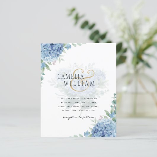 Modern Blue Hydrangea Wedding QR Code (Staand voorkant)