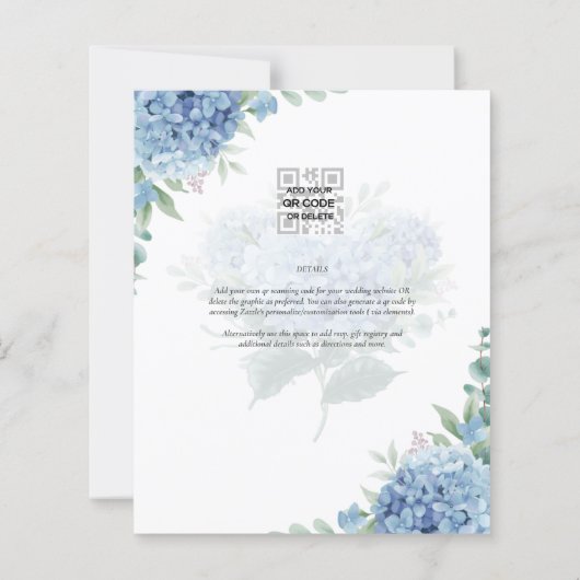 Modern Blue Hydrangea Wedding QR Code (Achterkant)