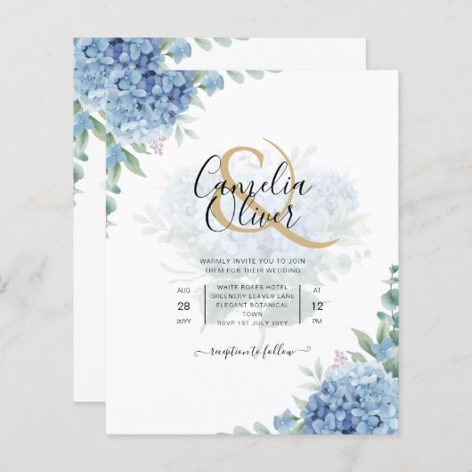 Modern Blue Hydrangea Wedding QR Code (Voorkant / Achterkant)