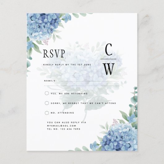 Modern Blue Hydrangea Wedding QR Code (Voorkant)