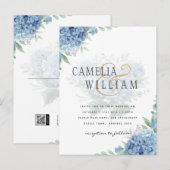 Modern Blue Hydrangea Wedding QR Code Briefkaart (Voorkant / Achterkant)
