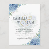 Modern Blue Hydrangea Wedding QR Code Briefkaart (Voorkant)