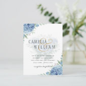 Modern Blue Hydrangea Wedding QR Code Briefkaart (Staand voorkant)