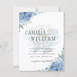 Modern Blue Hydrangea Wedding QR Code Briefkaart