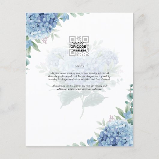 Modern Blue Hydrangea Wedding QR Code Flyer (Achterkant)