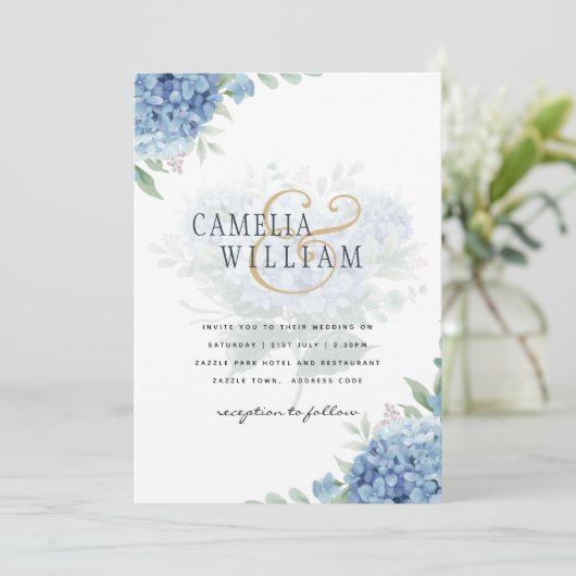 Modern Blue Hydrangea Wedding QR Code Kaart (Staand voorkant)