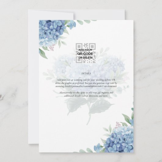 Modern Blue Hydrangea Wedding QR Code Kaart (Achterkant)