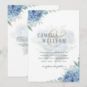 Modern Blue Hydrangea Wedding QR Code Kaart (Voorkant / Achterkant)