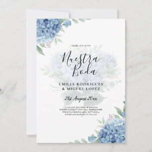 Modern Blue Hydrangea Wedding QR Code Kaart