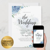 Modern Blue Hydrangea Wedding QR Code Kaart