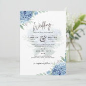 Modern Blue Hydrangea Wedding QR Code Kaart (Staand voorkant)