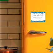 Modern Blue Hydrangeas Navy Blue Striped Wedding Magnetische Uitnodiging