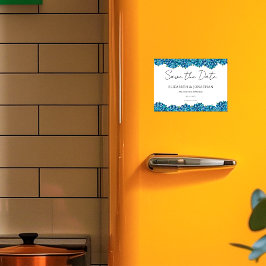 Modern Blue Hydrangeas Navy Blue Striped Wedding Magnetische Uitnodiging