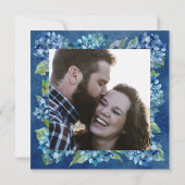 Modern Blue Hydrangeas Stripe Photo Wedding Kaart (Achterkant)