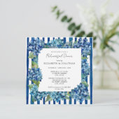 Modern Blue Hydrangeas Stripe Rehearsal Dinner Kaart (Staand voorkant)