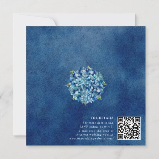 Modern Blue Hydrangeas Stripe RSVP QR Code Wedding Kaart (Achterkant)