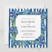 Modern Blue Hydrangeas Watercolor Stripe Wedding Kaart (Voorkant)