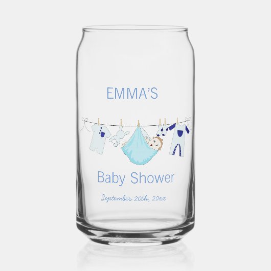 Modern Blue illustratie Clothesline Baby shower Blikvorm Glas (Voorkant)