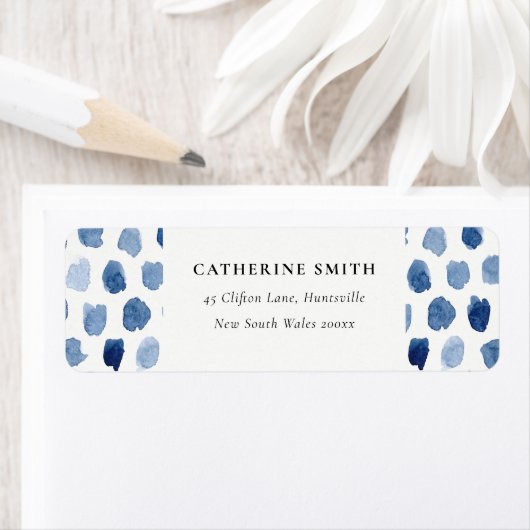 MODERN BLUE INDIGO WATERVERF STIP ADRES ETIKET (Insitu)