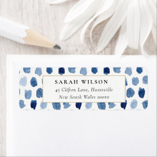 MODERN BLUE INDIGO WATERVERF STIP ADRES ETIKET