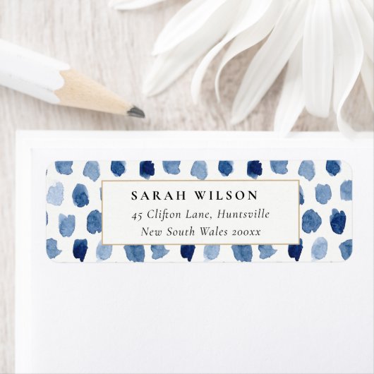 MODERN BLUE INDIGO WATERVERF STIP ADRES ETIKET (Insitu)