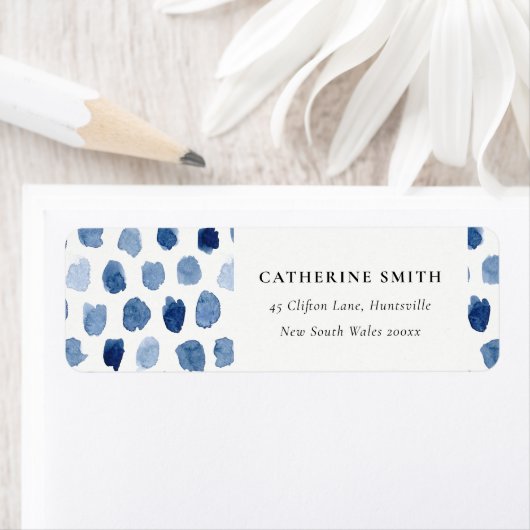 MODERN BLUE INDIGO WATERVERF STIP ADRES ETIKET (Insitu)