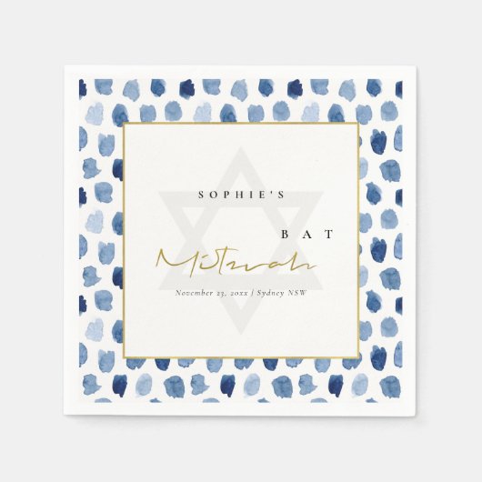 MODERN BLUE INDIGO WATERVERF STIPPEN BAR BAT MITZV SERVET (Voorkant)