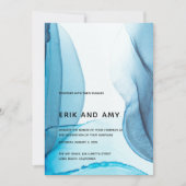 Modern Blue Ink Art Abstracte huwelijksuitnodiging (Voorkant)