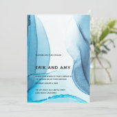 Modern Blue Ink Art Abstracte huwelijksuitnodiging (Staand voorkant)