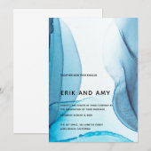 Modern Blue Ink Art Abstracte huwelijksuitnodiging (Voorkant / Achterkant)