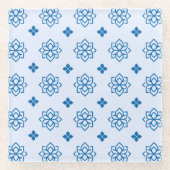 Modern Blue Inspired Lotus Motif Coaster Glazen Onderzetter (Voorkant)