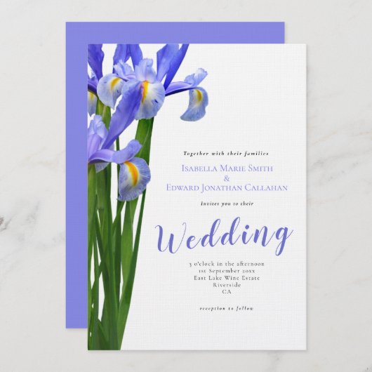 Modern Blue Iris Floral Bouquet Wedding Kaart (Voorkant / Achterkant)