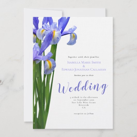 Modern Blue Iris Floral Bouquet Wedding Kaart (Voorkant)