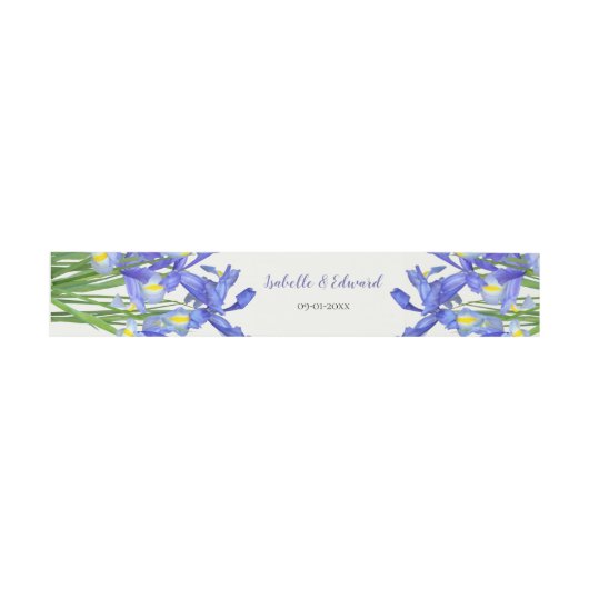 Modern Blue Iris Floral Bouquet Wedding Uitnodigingen Wikkel (Vlak)