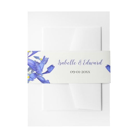 Modern Blue Iris Floral Bouquet Wedding Uitnodigingen Wikkel (Voorkant Voorbeeld)