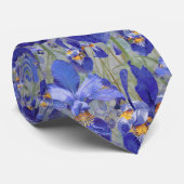 Modern Blue Iris Floral Pattern on Grey Stropdas (Opgerold)